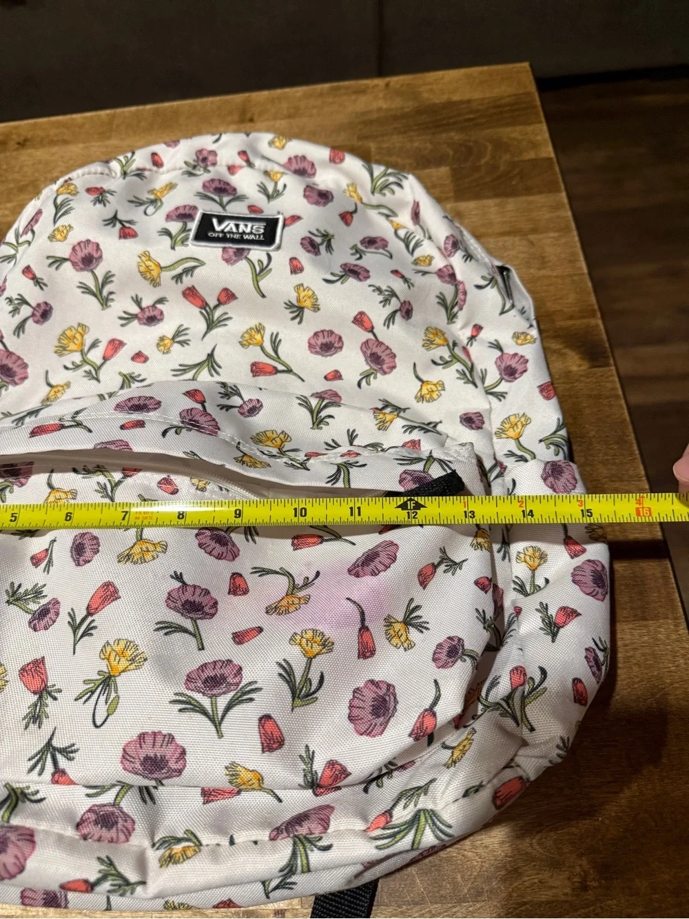 Vans Old Skool White Floral Canvas Backpack with Pink & Yellow Blossoms